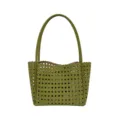Green woven leather shoulder tote bag, stylish cutout design, perfect daily handbag. - Green
