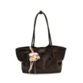 Stylish dark brown PU leather tote bag for women, casual shoulder bag with cute puppy charm. - Single Bag / Coffee