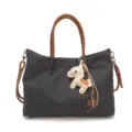 Classic plaid tote bag for women with brown handles, shoulder strap and cute horse charm. - Single Bag / Blue Checkered