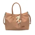 Stylish khaki tote bag for women with leather handles, shoulder strap and cute horse charm. - Single Bag / Khaki