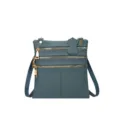 Women leather crossbody bag multi zipper casual shoulder handbag blue green stylish purse - Brown