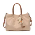 Sac cabas fourre-tout femme décontracté avec anses, bandoulière corde et charm cheval mignon. - Beige