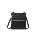 Black multi-zipper leather crossbody bag, versatile small phone purse and stylish shoulder bag. - Black
