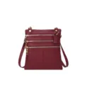 Women leather crossbody bag multi zipper fashion casual shoulder bag wine red color variant - Red