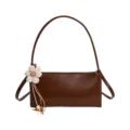 Brown PU leather shoulder bag underarm bag with cute daisy flower charm for women - Single Bag / Brown