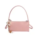 Pink PU leather shoulder bag for women, stylish underarm handbag with floral charm. - Pink