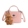 Pink top handle box crossbody bag for women, featuring a cute fluffy dog charm and metal lock. - Single Bag / Pink