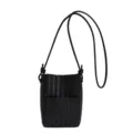 Black woven leather mini phone crossbody bag featuring a slim strap and elegant knots. - One Size / Black
