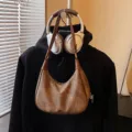 Vintage brown hobo shoulder bag for women, trendy chic crossbody dumpling purse daily use. - Brown
