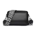 Stylish black leather crossbody bag for women with geometric wide strap chic casual purse - Black