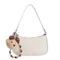 Minimalist off-white PU leather underarm shoulder bag with cute bear plush pendant. - Single Bag / White