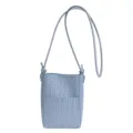 Light blue woven leather mini crossbody phone bag, trendy women's single shoulder pouch. - One Size / Blue