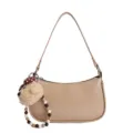 Chic beige shoulder bag for women, stylish PU leather hobo bag with cute bear charm and beads. - Single Bag / Khaki