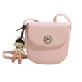 Pink mini crossbody phone bag for women, cute doll pendant, casual chic PU leather purse. - Pink