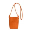 Orange woven mini crossbody phone bag, fashionable leather shoulder pouch for women. - One Size / Orange
