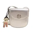 Silver metallic shoulder bag with cute cartoon charm for women stylish cross body - Silver