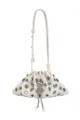 Metallic eyelet leather bucket bag, chic hollow shoulder crossbody handbag with pearl chains. - One Size / White