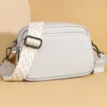 Grey leather crossbody bag for women, casual single shoulder bag with wide strap. - Off-White