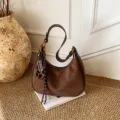 Brown Suede Hobo Shoulder Bag Stylish Casual Underarm Bag Daily Commuter Handbag - With Pendant / Brown