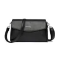 Classic black women's crossbody shoulder bag with elegant flap design and metallic accent. - Black