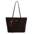 Vintage brown suede tote bag for women featuring bear pendant and large capacity. - Single Bag / Coffee