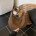 Brown suede hobo shoulder bag for women, stylish vintage underarm bag for daily commute - No Pendant / Brown