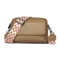 Stylish Women's Textured Leather Crossbody Bag in Khaki with Wide Patterned Strap - Khaki