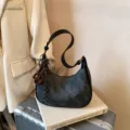 Borsa a tracolla vintage grigia opaca donna borsa dumpling elegante autunno inverno - con portachiavi / Nero