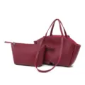 Wine red large capacity tote bag and matching pouch set for women daily commute work style. - Burgundy