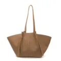 Women large capacity woven shoulder tote bag minimalist fashion brown leather handbag daily use - Khaki