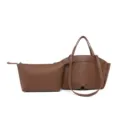 Brown PU Leather Tote Bag with Pouch, Large Capacity Shoulder Handbag for Women - Brown