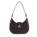 Brown crescent shoulder bag for women, stylish minimalist underarm hobo bag with metal clasp. - Coffee