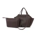 Grand cabas marron foncé avec pochette assortie, élégant sac à main pour femme. - Café