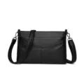 Black genuine leather crossbody shoulder bag for women, premium pebble cowhide purse with strap. - Black