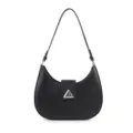 Minimalist black crescent shoulder bag for women, stylish hobo purse with metal triangle. - Black