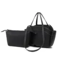Ensemble de sac cabas noir grande capacité avec bandoulière et coutures contrastées. - Noir