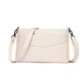 Women's Genuine Leather Crossbody Bag, Beige Casual Shoulder Handbag with Flap Pocket - Off White