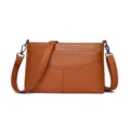 Women genuine leather shoulder bag brown top layer cowhide crossbody daily handbag - Brown