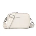 White leather crossbody bag with wide patterned strap, stylish casual shoulder bag for women. - Off White