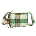 Winter vintage plaid sherpa crossbody bag for women, cute fuzzy shoulder bag with bear. - Single Bag / Green Plaid