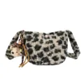 Cute plush leopard print crossbody bag with bear pendant for winter fashion style. - Single Bag / Leopard Print