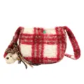 Winter plaid shearling crossbody bag, cute puppy charm tweed shoulder handbag for women. - Single Bag / Red Plaid