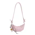 Pink croissant shoulder bag for women, casual PU leather dumpling crossbody bag with cute charm. - Single Bag / Pink
