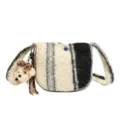 Plush lamb wool crossbody bag with cute bear charm, retro striped semi-circular winter handbag - Single Bag / White Plaid