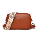 Womens genuine leather crossbody bag with wide geometric strap vintage shoulder bag - Brown