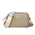 Stylish leather camera crossbody bag with wide patterned strap for women daily casual wear. - Khaki