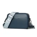 Genuine leather crossbody bag for women, retro wide strap shoulder bag with chic design. - Blue