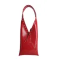 Red oil wax leather shoulder bag vintage hobo tote bag with metal grommets and rivets for women - Burgundy