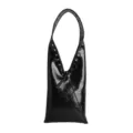 Black vintage oil wax leather shoulder hobo bag with metal grommets and unique design. - Black
