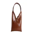 Retro brown oil-wax leather shoulder bag featuring stylish metal grommets and rivet details. - Brown